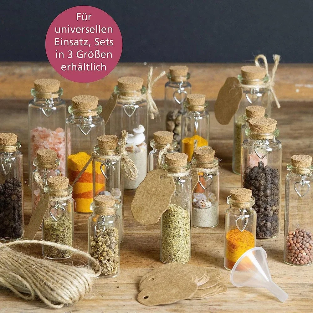 WeddingTree Small Glass Bottles with Cork Lids with Heart Pendant -Funnel